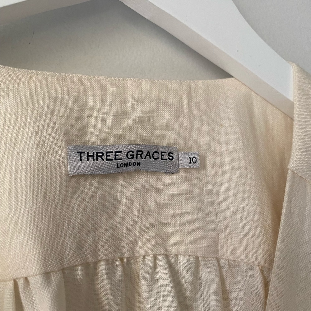 THREE GRACES LONDON Fiona Dress Ivory Linen S/M - Picture 8 of 13